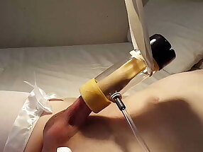 Charming Teen Femboy is Gently Milked by Milking Machine and Cums Deep Inside Venus Milking Receiver While Wearing Sexy White Thighhigh Stockings